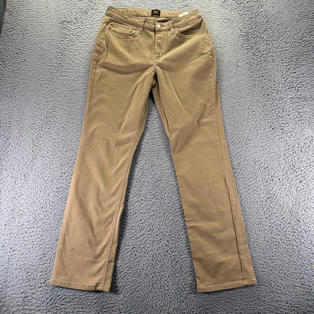 Lee Pant Women's 10 Brown Cotton Chino Straight Preppy Classic Business Career